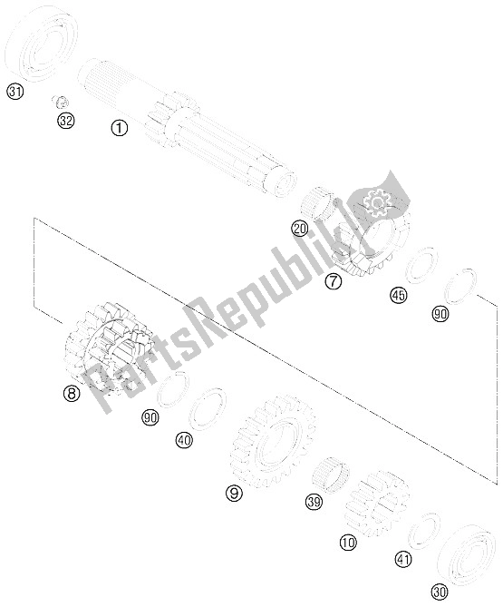 All parts for the Transmission I - Main Shaft of the KTM 250 SX F Roczen Replica 12 Europe 2012