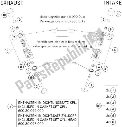 All parts for the Valve Drive of the KTM 990 Adventure Orange ABS Australia United Kingdom 2006