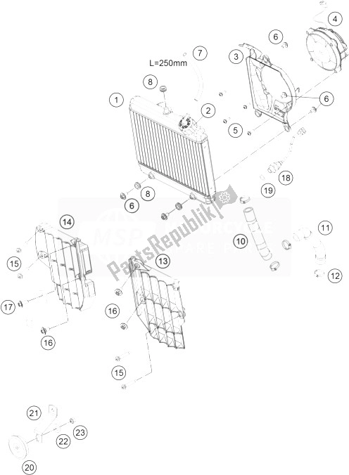 All parts for the Cooling System of the KTM Freeride 350 Australia 2014