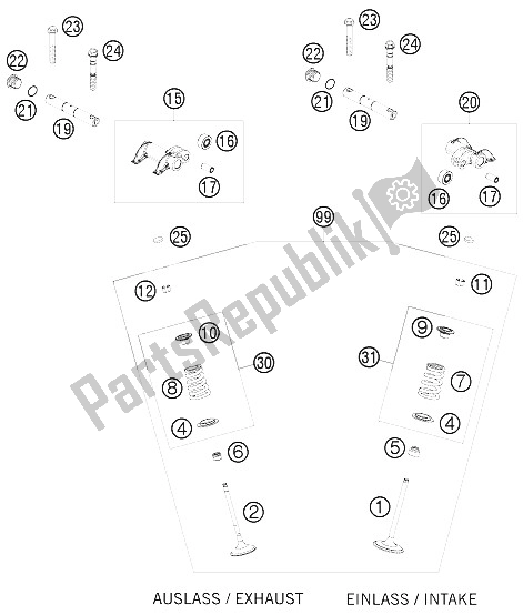 All parts for the Valve Drive of the KTM 400 EXC Europe 2009