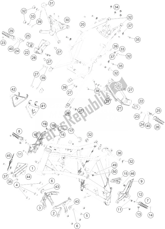 All parts for the Frame of the KTM 1290 Superduke R Black ABS 14 France 2014