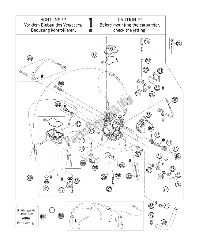 Tutte le parti per il Carburatore del KTM 250 EXC F Europe 2006
