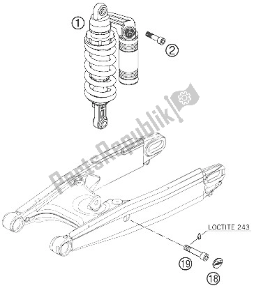 All parts for the Shock Absorber of the KTM 990 Supermoto Black Australia United Kingdom 2008