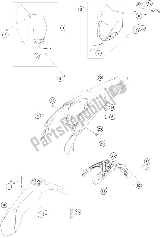Alle onderdelen voor de Masker, Spatborden van de KTM 350 EXC F USA 2016
