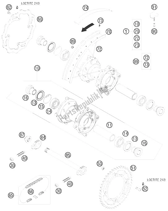 Tutte le parti per il Ruota Posteriore del KTM 105 XC 19 16 USA 2009