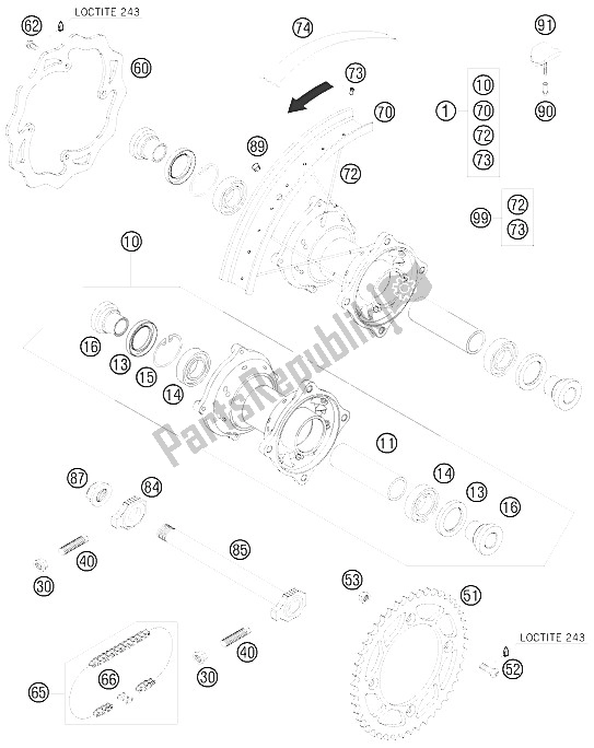 All parts for the Rear Wheel of the KTM 85 SX 19 16 Europe 2008