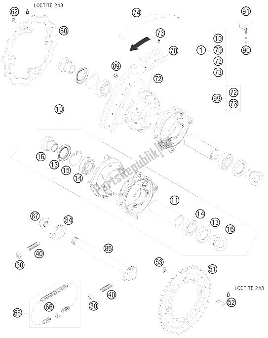 Tutte le parti per il Ruota Posteriore del KTM 85 SX 19 16 Europe 2009