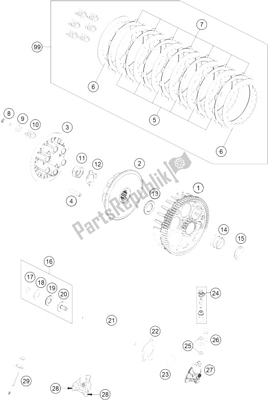 All parts for the Clutch of the KTM 250 SX F USA 2016