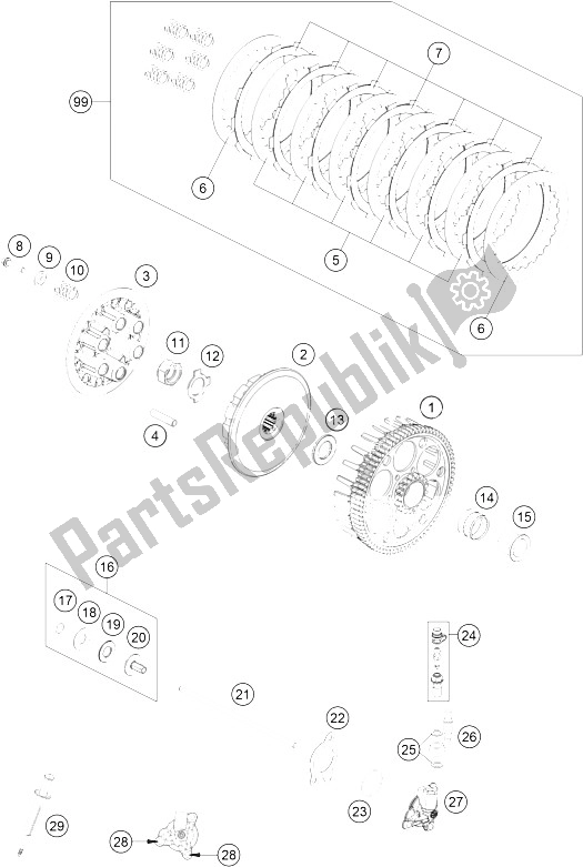 All parts for the Clutch of the KTM 350 SX F Europe 2016