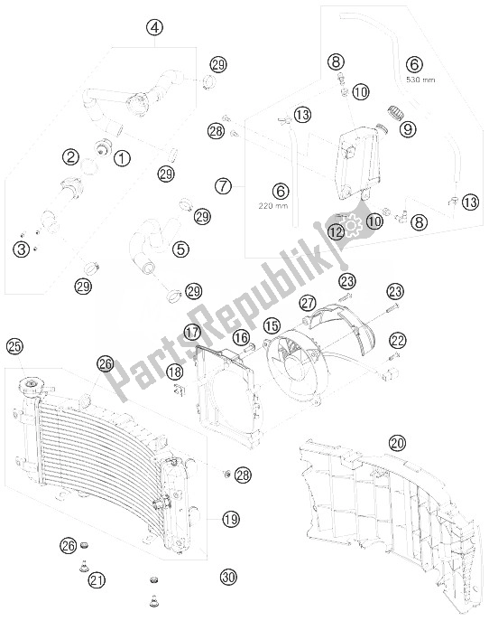 All parts for the Cooling System of the KTM 525 XC ATV Europe 8503 JQ 2010