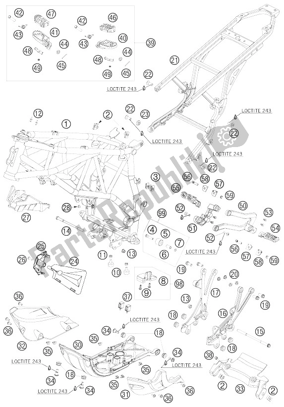 Tutte le parti per il Telaio, Telaio Secondario, Protezione Del Motore del KTM 990 Adventure Orange ABS 07 Europe 2007