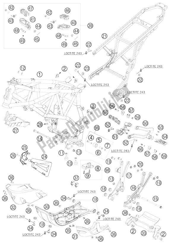 Tutte le parti per il Telaio, Telaio Secondario, Protezione Del Motore del KTM 990 Adventure S Europe 2007
