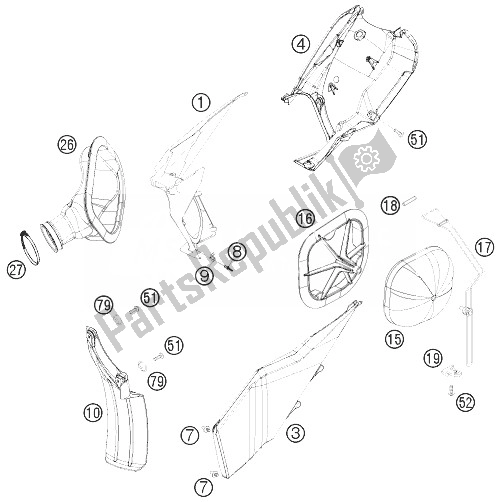 All parts for the Air Filter of the KTM 250 SX F Europe 2010