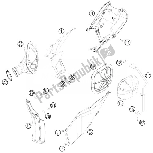 All parts for the Air Filter of the KTM 250 SX F USA 2010