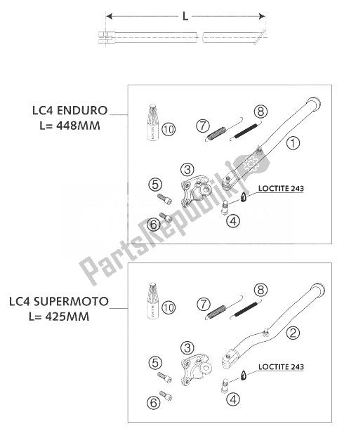 Todas as partes de Suporte Lateral 640 Lc4, Sm do KTM 640 LC4 Enduro Orange 12L Australia 2003