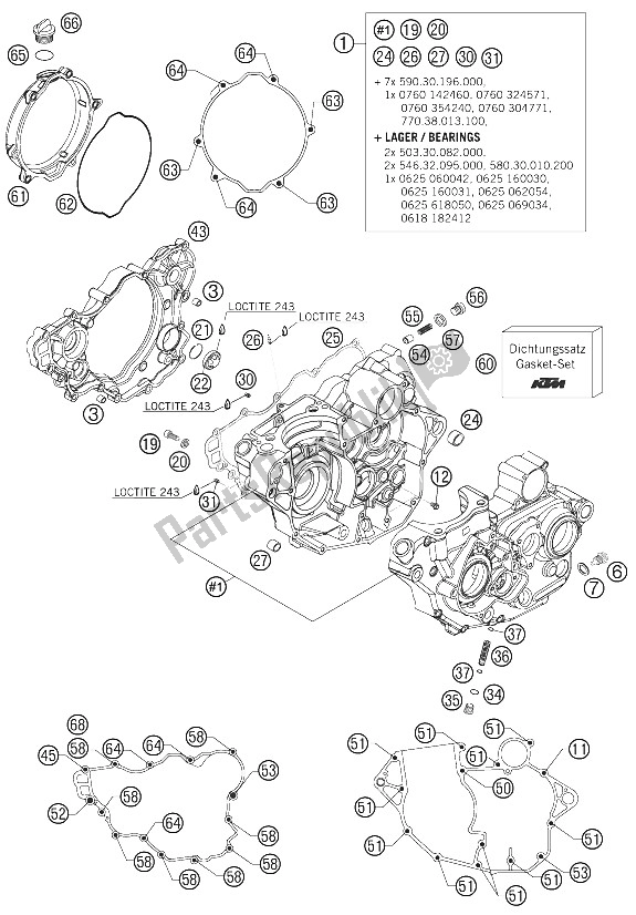 All parts for the Engine Case of the KTM 250 SX F Europe 2008