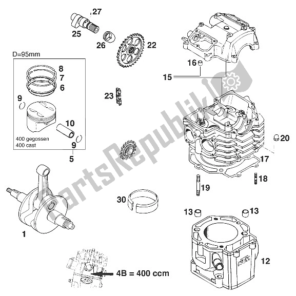 All parts for the Parts Only For 400 R/xce '97 of the KTM 400 RXC E USA 1997
