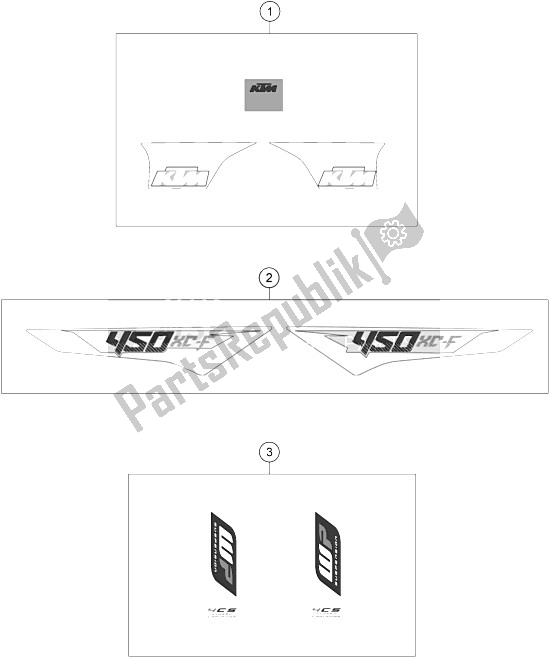 Tutte le parti per il Decalcomania del KTM 450 XC F USA 2016