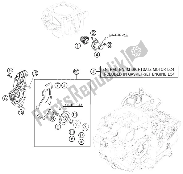 All parts for the Water Pump of the KTM 690 Duke Orange Europe 2009