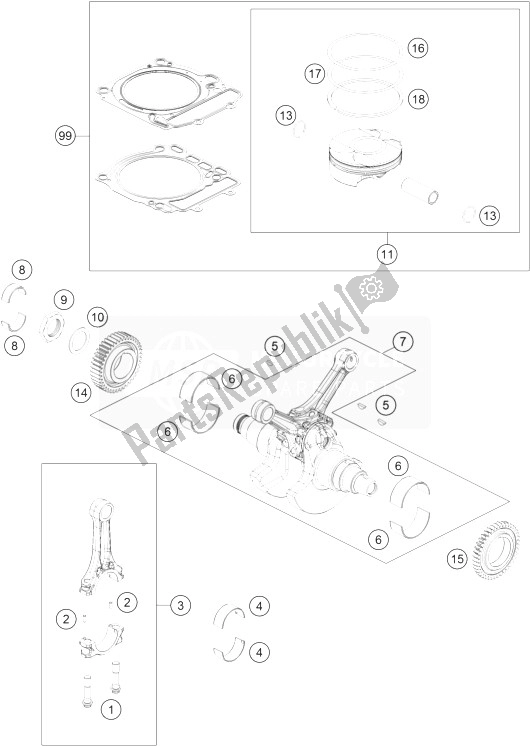 All parts for the Crankshaft, Piston of the KTM 1290 Superduke R Orange ABS 14 Australia 2014