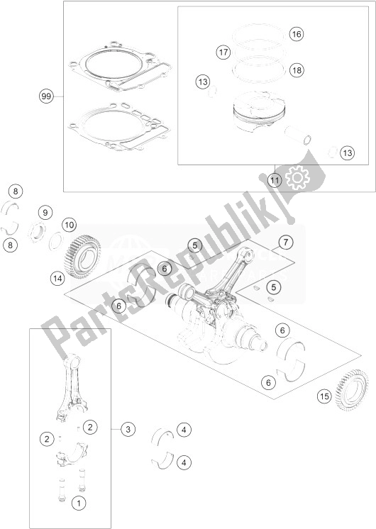 All parts for the Crankshaft, Piston of the KTM 1290 Superduke R Orange ABS 14 Europe 2014