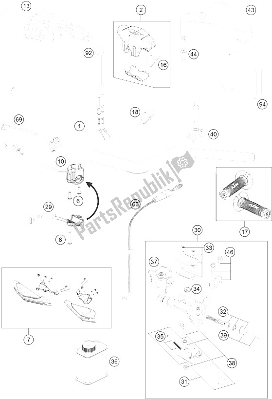 All parts for the Handlebar, Controls of the KTM 350 EXC F SIX Days Europe 2016