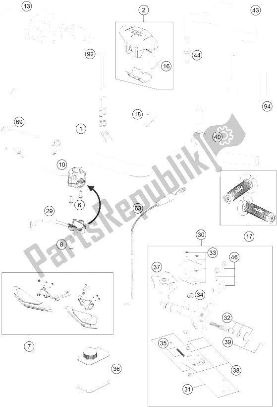 All parts for the Handlebar, Controls of the KTM 450 EXC SIX Days Europe 2016