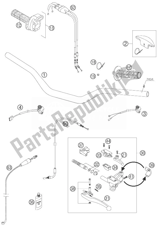 All parts for the Handlebar, Controls of the KTM 450 SX F Europe 2007