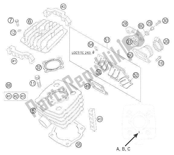 Tutte le parti per il Cilindro, Testata del KTM 690 Supermoto Orange Europe 2009