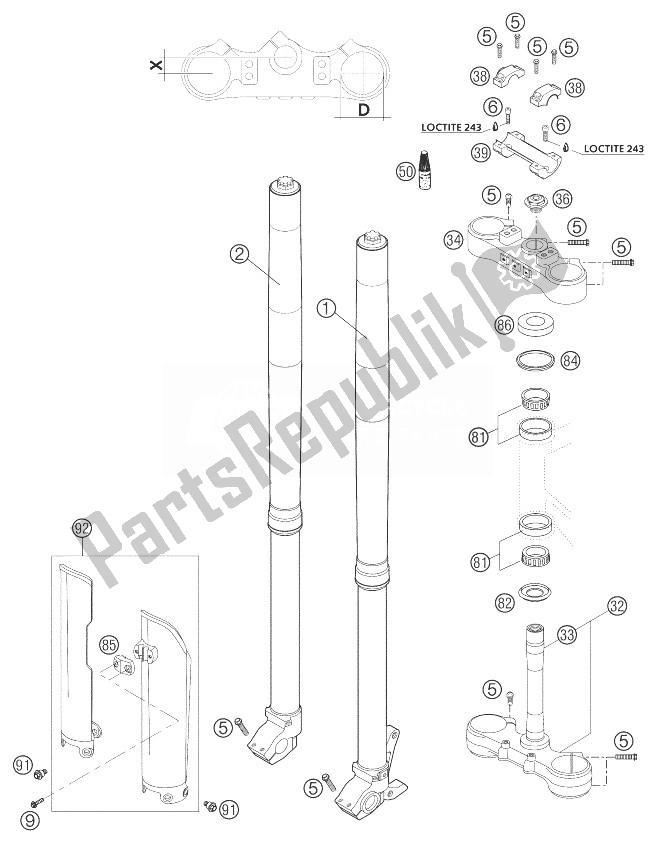 All parts for the Telescopic Fork Usd43 Wp 625 of the KTM 625 SXC Europe 2003