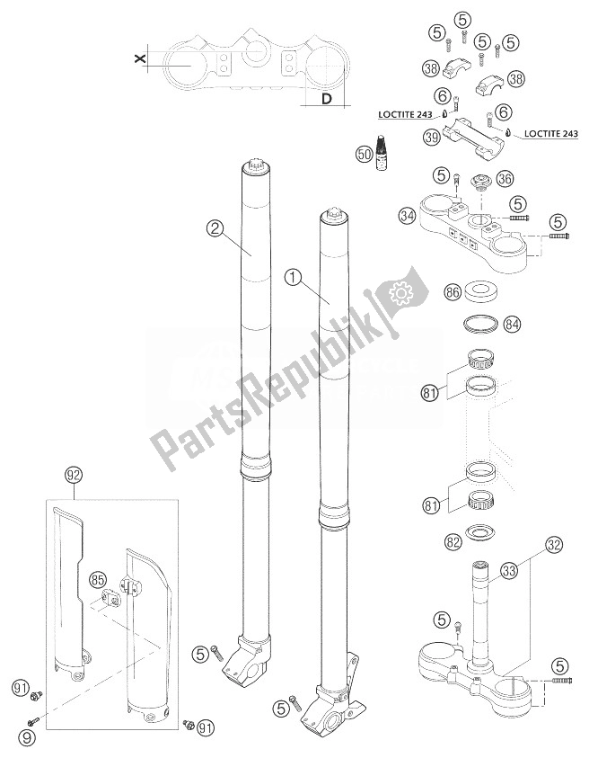 Tutte le parti per il Forcella Telescopica Usd43 Wp 625 del KTM 625 SXC USA 2003