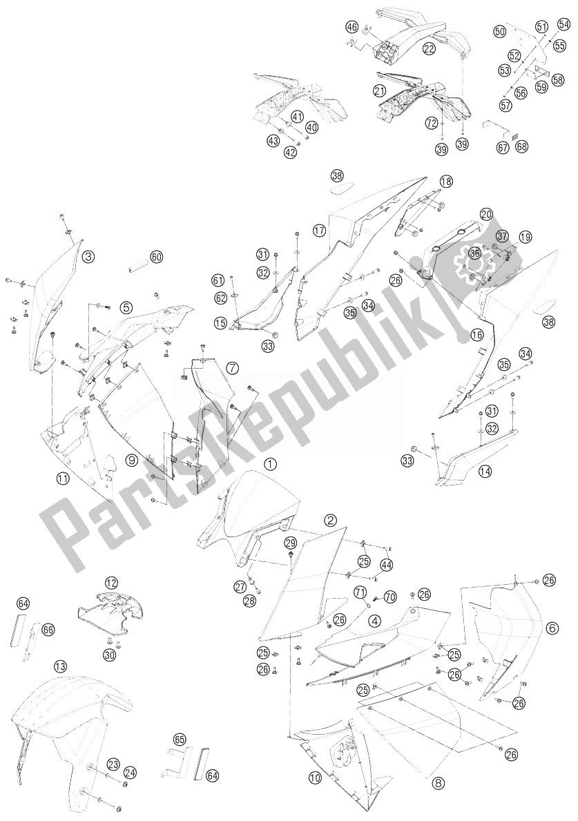 All parts for the Mask, Fenders of the KTM 1190 RC8 R White USA 2014
