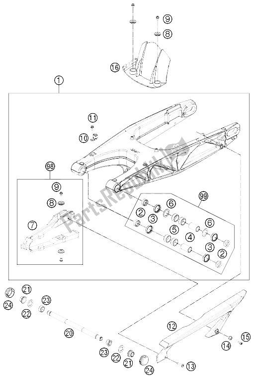 All parts for the Swing Arm of the KTM 690 Duke Black ABS Europe 2015