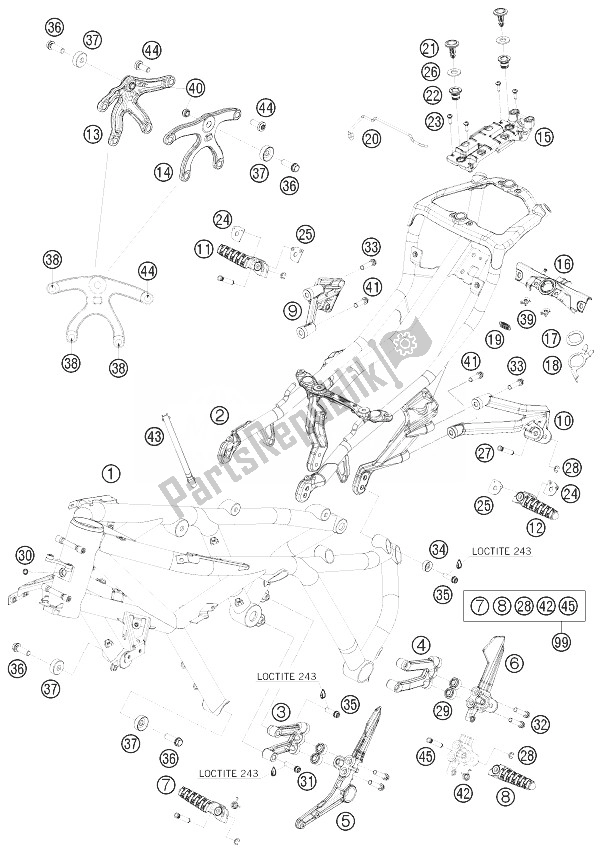 Todas las partes para Marco de KTM 1190 RC8 Orange Japan 2010