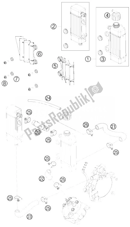 Tutte le parti per il Sistema Di Raffreddamento del KTM 50 SX Mini Europe 2010