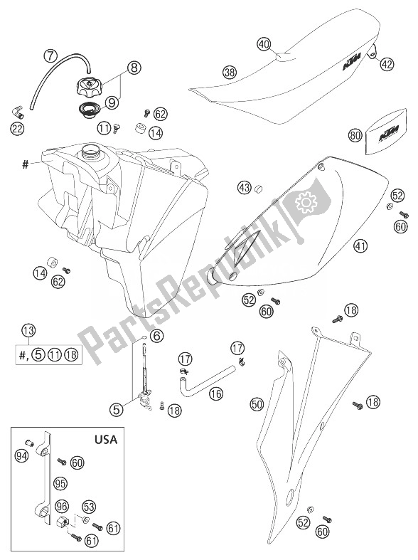 Toutes les pièces pour le Réservoir De Carburant, Siège, Couvercle 250/300 du KTM 250 EXC SIX Days Europe 2003