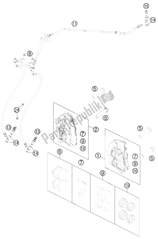 All parts for the Brake Caliper Front of the KTM 990 Supermoto R Europe 2012