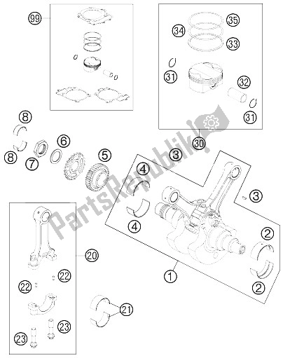 All parts for the Crankshaft, Piston of the KTM 990 Super Duke R Australia United Kingdom 2012