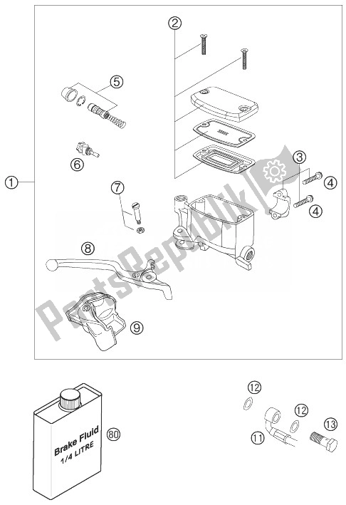 All parts for the Hand Brake Cylinder of the KTM 990 Adventure Black ABS 07 Europe 2007