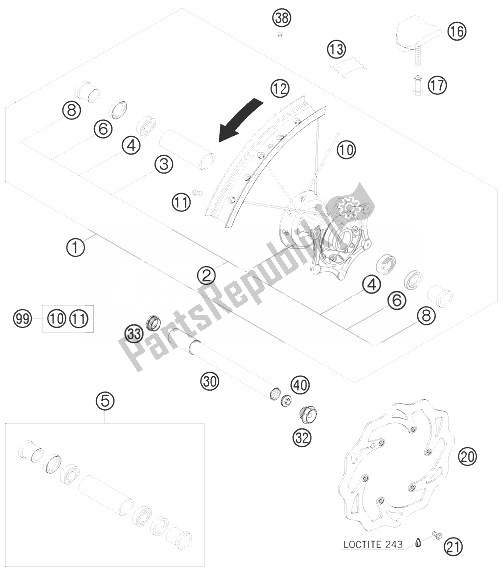 All parts for the Front Wheel of the KTM 150 SX USA 2010