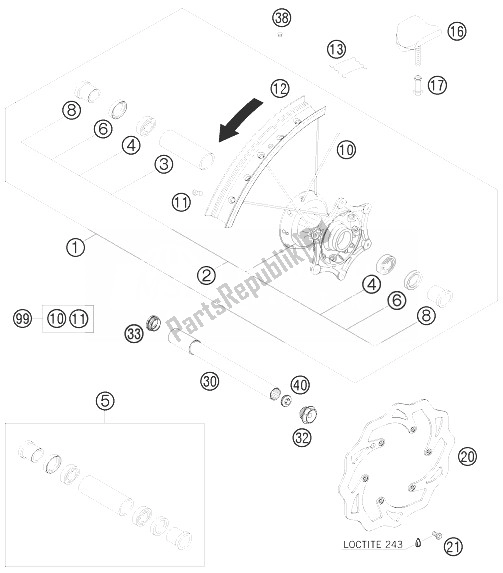 All parts for the Front Wheel of the KTM 250 SX F Europe 2010