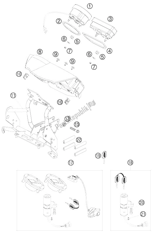 All parts for the Cockpit Support, Speedometer of the KTM 990 Adventure Orange ABS Australia United Kingdom 2006