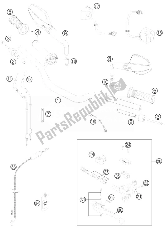 All parts for the Handlebar, Controls of the KTM 990 Supermoto R ABS Australia 2013