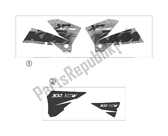 Todas as partes de Decalque do KTM 300 XC W South Africa 2006