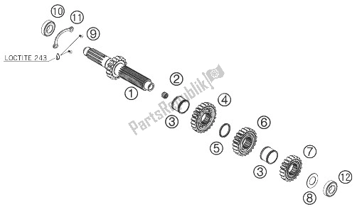 All parts for the Transmission I - Main Shaft of the KTM 450 SXS F Europe 2007