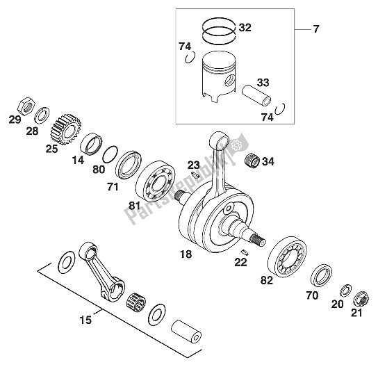 All parts for the Crankshaft - Piston 125 Exe 20 of the KTM 125 EXE 80 Europe 2000