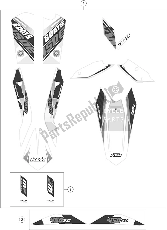 All parts for the Decal of the KTM 450 EXC SIX Days Europe 2015