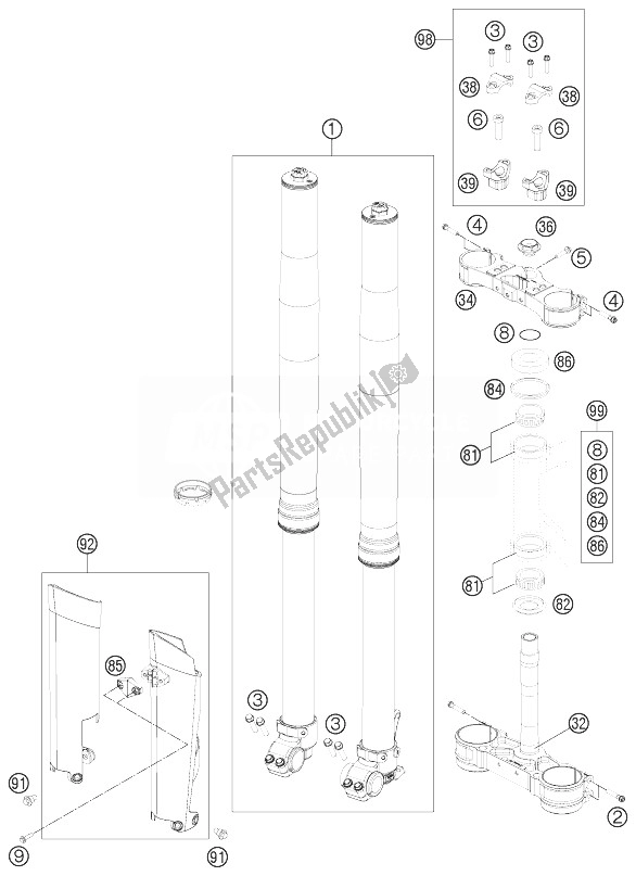 Wszystkie części do Przedni Widelec, Potrójny Zacisk KTM 450 SX F Factory Edition USA 2014