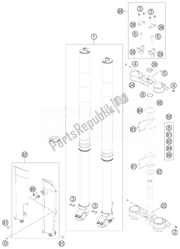 Tutte le parti per il Forcella Anteriore, Pinza Tripla del KTM 450 SX F Factory Edition USA 2014