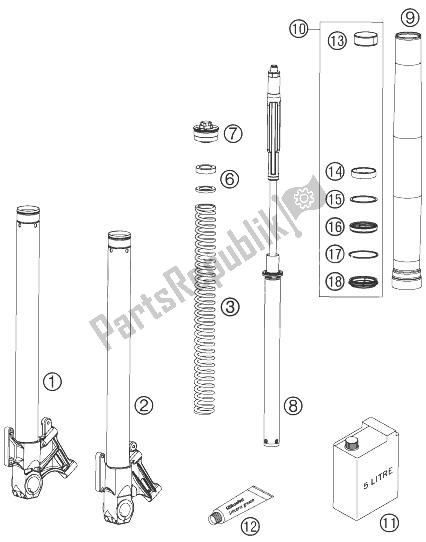 All parts for the Fork Legs of the KTM 950 Supermoto Orange 07 Australia United Kingdom 2007